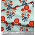 thumbnail image 2 of Soimoi Green Cotton Jersey Fabric Leaves & Poppy Floral Fabric Prints By Yard 58 Inch Wide, 2 of 3