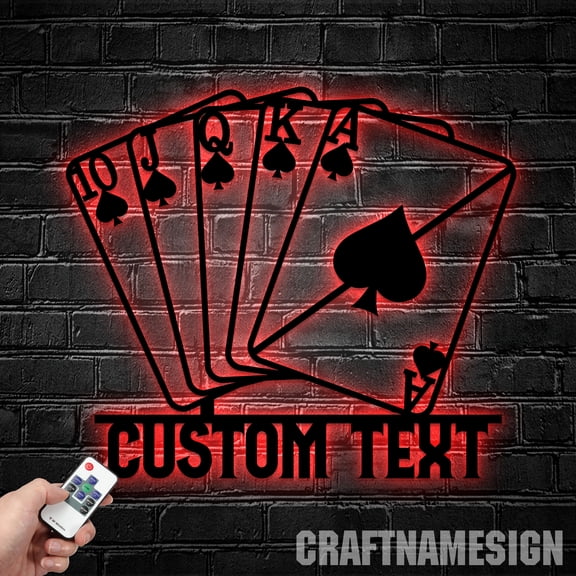Craftnamesign Personalized Playing Card Metal LED Light, Gift For Gamer Poket, Gamer Cards Sign