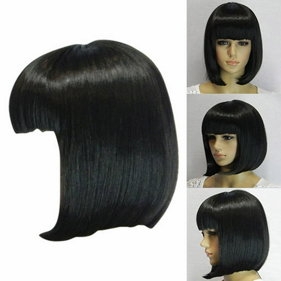 Adapan Wigs, Wigs for Women Women'S Wig Black Fiber High Temperature African False Head Cover Human Hair Wig Glueless Lace Front Human Straight Hair, Straight Bob Wig, Black