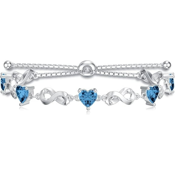 Infinity Love Heart Birthstone Bracelet 925 Sterling Silver Birthday 12 Gemstones Adjustable Bracelets Jewelry for Mother Wife