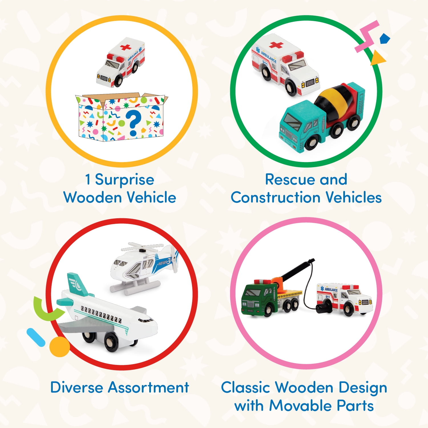 Battat Classic Wooden Vehicle Surprise – Mini Toy Vehicle Assortment for Ages 3 Years +