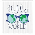 thumbnail image 3 of Hello World Shower Curtain, Sun Glasses as Hemispheres Greeting Lettering Motivational, Fabric Bathroom Set with Hooks, 69W X 75L Inches Long, Violet Blue Pale Blue and Green, by Ambesonne, 3 of 3