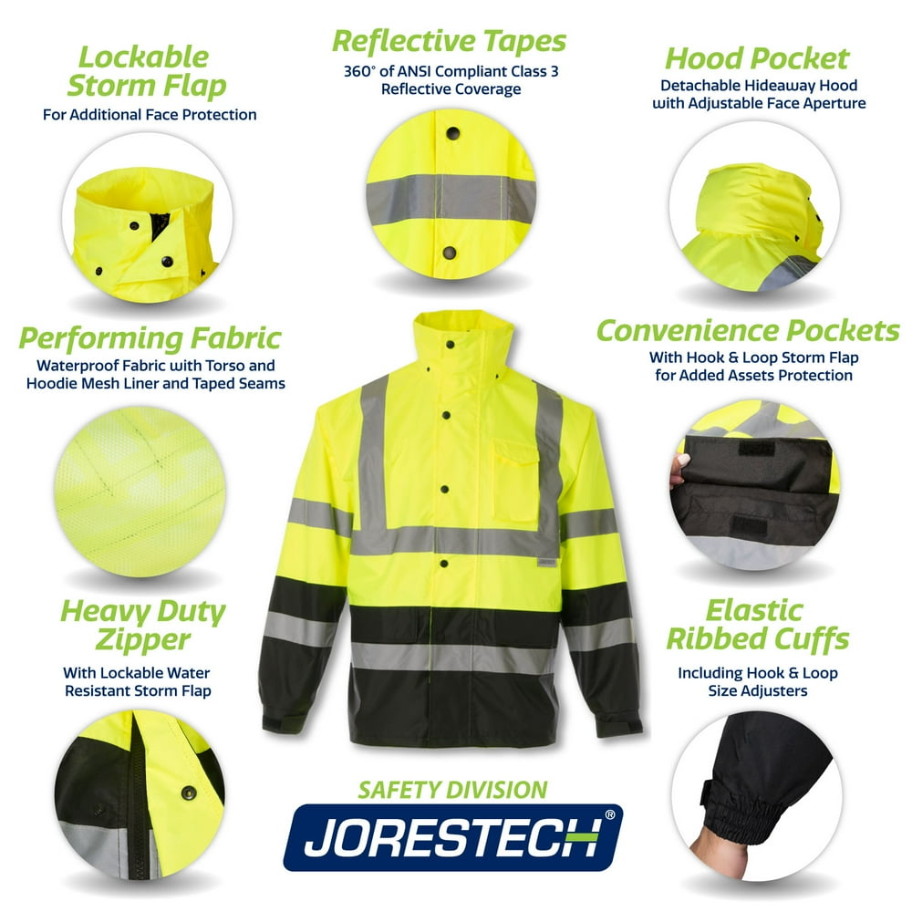 JORESTECH Heavy Duty Safety Rain Jacket (2XL) Waterproof Reflective