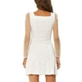thumbnail image 3 of INSPIRE CHIC Robe en Velours pour Femme Col Carré Manches Bouffantes en Maille Imprimé Étoile Robe de Soirée Bal Blanc G, 3 of 6