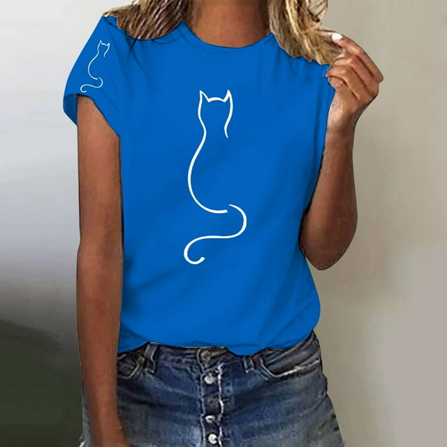 YLHFASHION Hauts pour Femmes Mode Manches 3/4 Col Rond Chemises Décontractées Tendance Blouses Imprimées Plissées devant t-Shirts Soldes Aujourd'hui Liquidation T-shirt à Manches Courtes pour Femmes