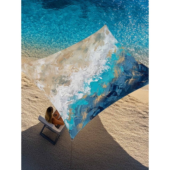 Abstract Oil Painting Sun Shade Sail 12' x 16', Retro Beige Blue Ombre Mottled Texture Rectangle Outdoor Sunshade Canopy, Waterproof UV Block Patio Covers for Garden Yard Beach