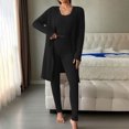 thumbnail image 3 of YUGYXL Women's 3 Piece Lounge Sweatsuit Ribbed Knit Long Sleeve Cardigan Sleeveless Crop Tank Top Legging Pants Loungewear Sets Black L, 3 of 8