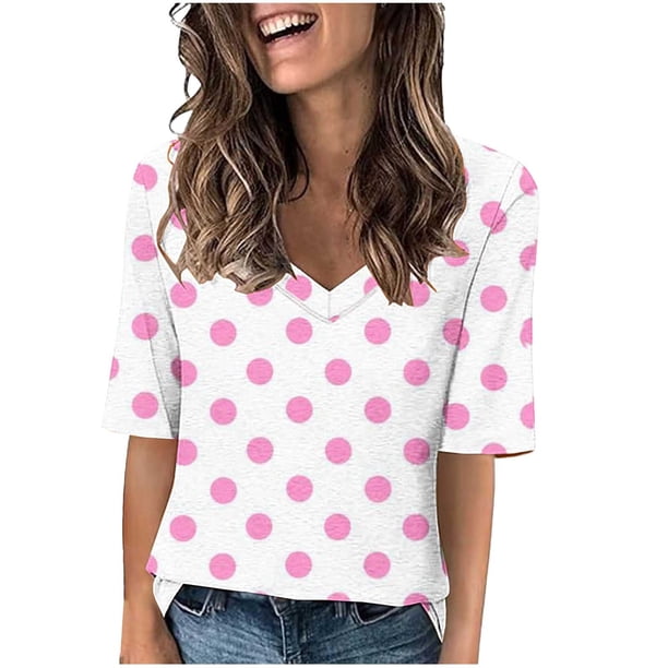 Camisetas Casuales de las Mujeres Impresas Manga Corta Cuello en V, Camiseta Ligera para Diario, Fiesta Y Primavera Verano