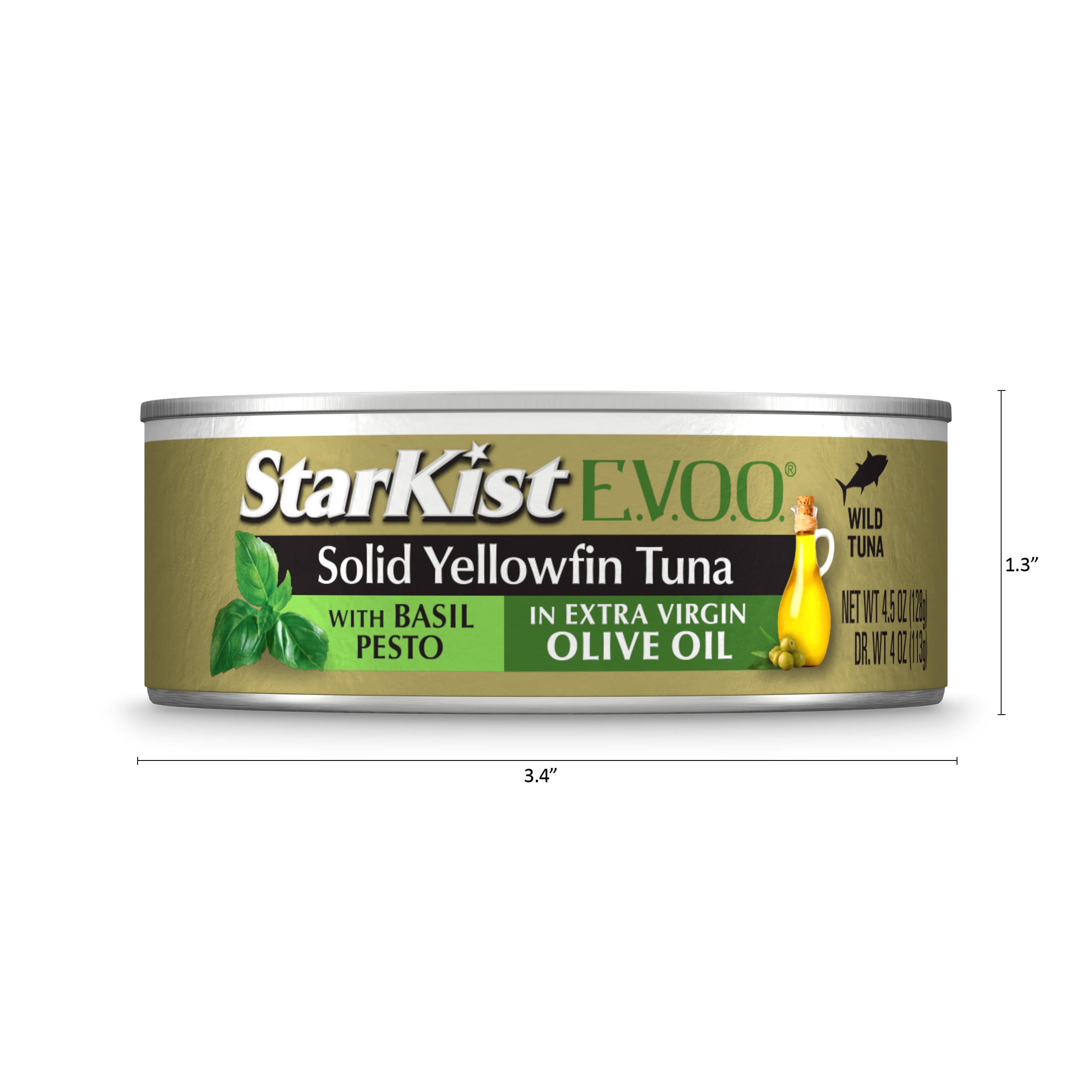 (4 pack) StarKist E.V.O.O. Solid Yellowfin Tuna with Basil Pesto, 28g Protein, 4.5 oz Can