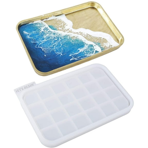 LET'S RESIN Resin Tray Mold,Rectangle Rolling Tray Molds for Resin,Sturdy Silicone Tray Molds with Edges,Large Rolling Tray Molds for Epoxy Resin,Resin Casting,DIY Jewelry Holder,Home Decoration