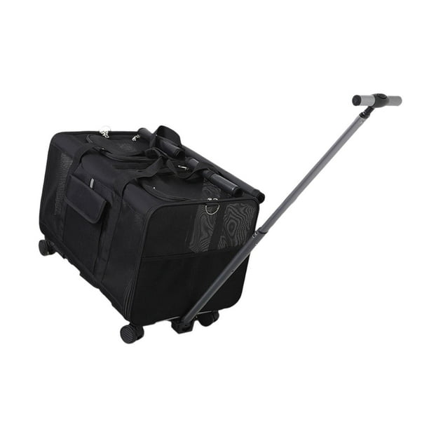 Transportín con ruedas para perros y gatos, con capacidad para 2 gatos pequeños. Transportín portátil plegable con ruedas. Negro