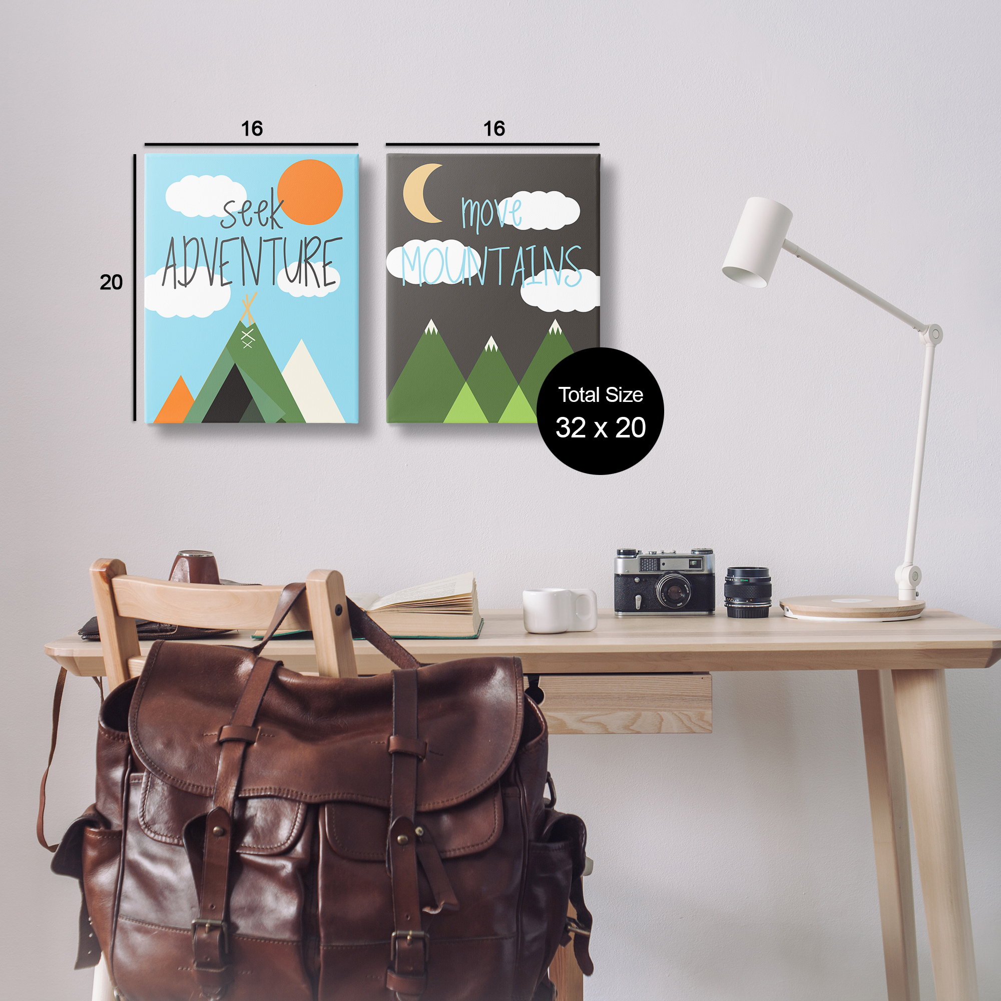 Stupell Industries Seek Adventure Move Mountains Text & Numbers Painting Wrapped Canvas Art Print Wall Art, 16 x 20, Set of 2
