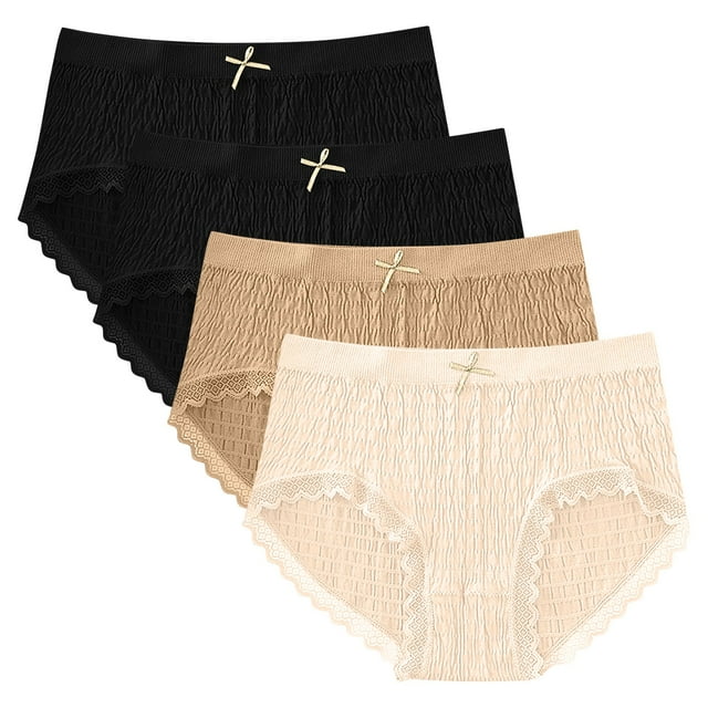 GigrtiJin Womens Mid Rise Ribbed Underwear Multipack Seamless Lace Panties With Bow Ribbon Breathable Underpants 4 Pack