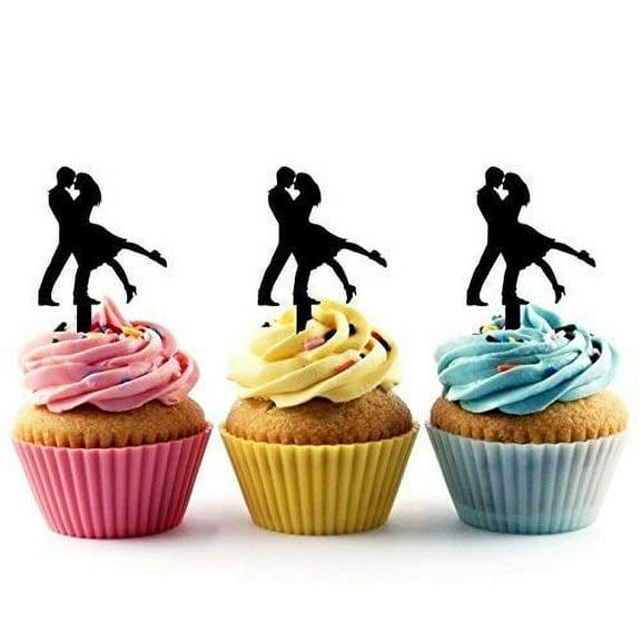 Whimsical Practicality's Tango Couple Silhouette Acrylic Cupcake Toppers 12 pcs
