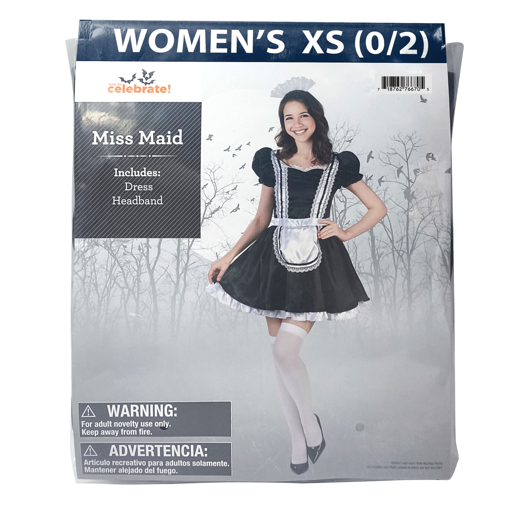 Miss Maid Halloween Costume for Adults, Women's Size XS (0/2), by Way to Celebrate