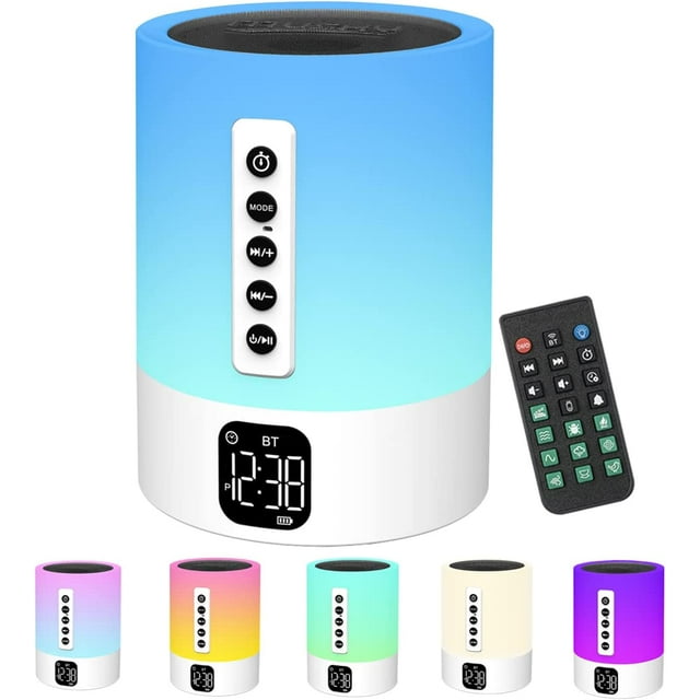 Despertador Altavoz Bluetooth Lámpara de cabecera con máquina de ruido blanco, Ruido blanco multifuncional Altavoz Bluetooth para bebé Luz nocturna Despertador luminoso Regalo de Navidad, Adolescente, Niña, Niño, Adulto JM