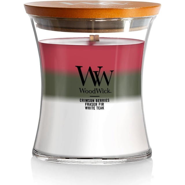 WoodWick Winter Garland Scented Trilogy Medium Hourglass Candle, Crackles at it Burns, Perfect for Gifting, 9.7oz