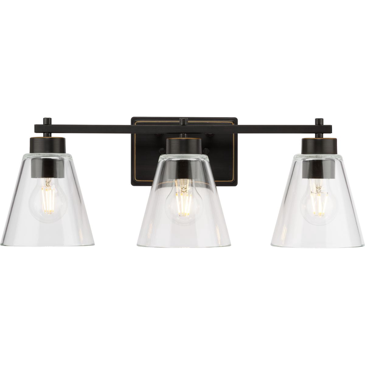 Better Homes and Gardens 22" Modern Dimmable 3-Light Bronze Medium Base Bulb Bathroom Light with Clear Glass Shade