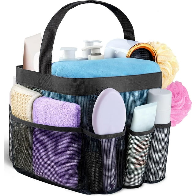 Organizador de ducha portátil de malla para dormitorio universitario con 8 bolsillos, cesta colgante, bolsa de ducha de secado rápido para baño.