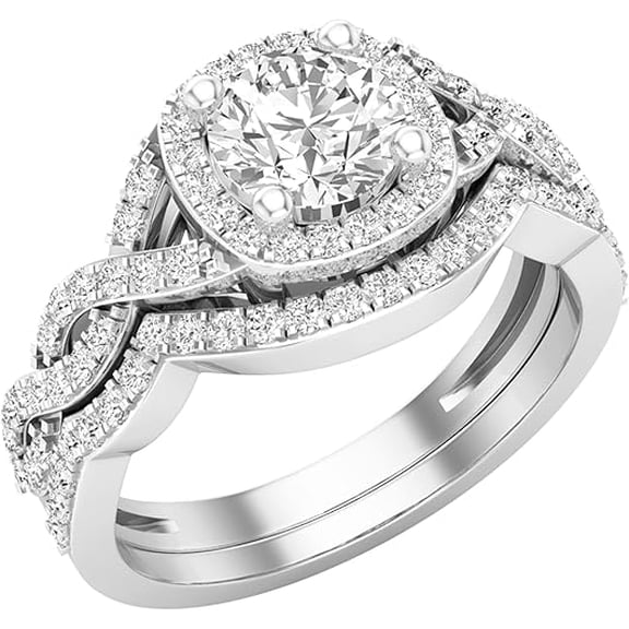 Divine Creation 14K White Gold Plated 925 Sterling Silver 2.50 Ct Round Cut White Diamond Engagement Wedding Christmas Thanksgiving Bridal Ring Set For Women's -6