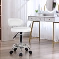 thumbnail image 2 of Youngshion PU Leather Modern Rolling Stool with Low Back Height Adjustable Work Salon Drafting Swivel Task Chair with Footrest White, 2 of 6