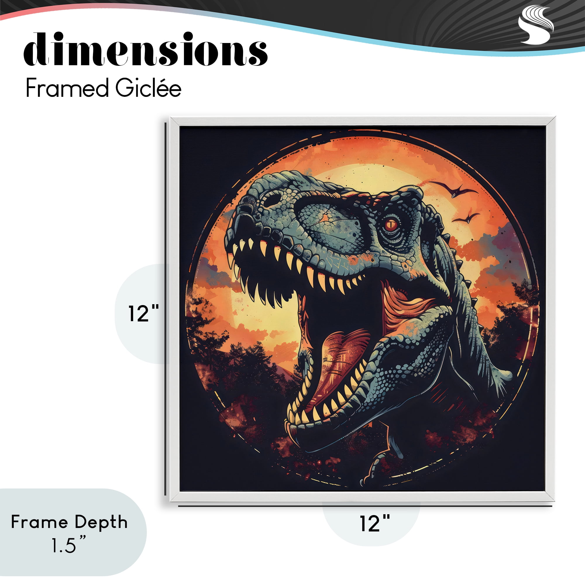 Stupell Industries Ancient Dino Roaring at Sunset White Framed Giclee Art, design by Creative Studio