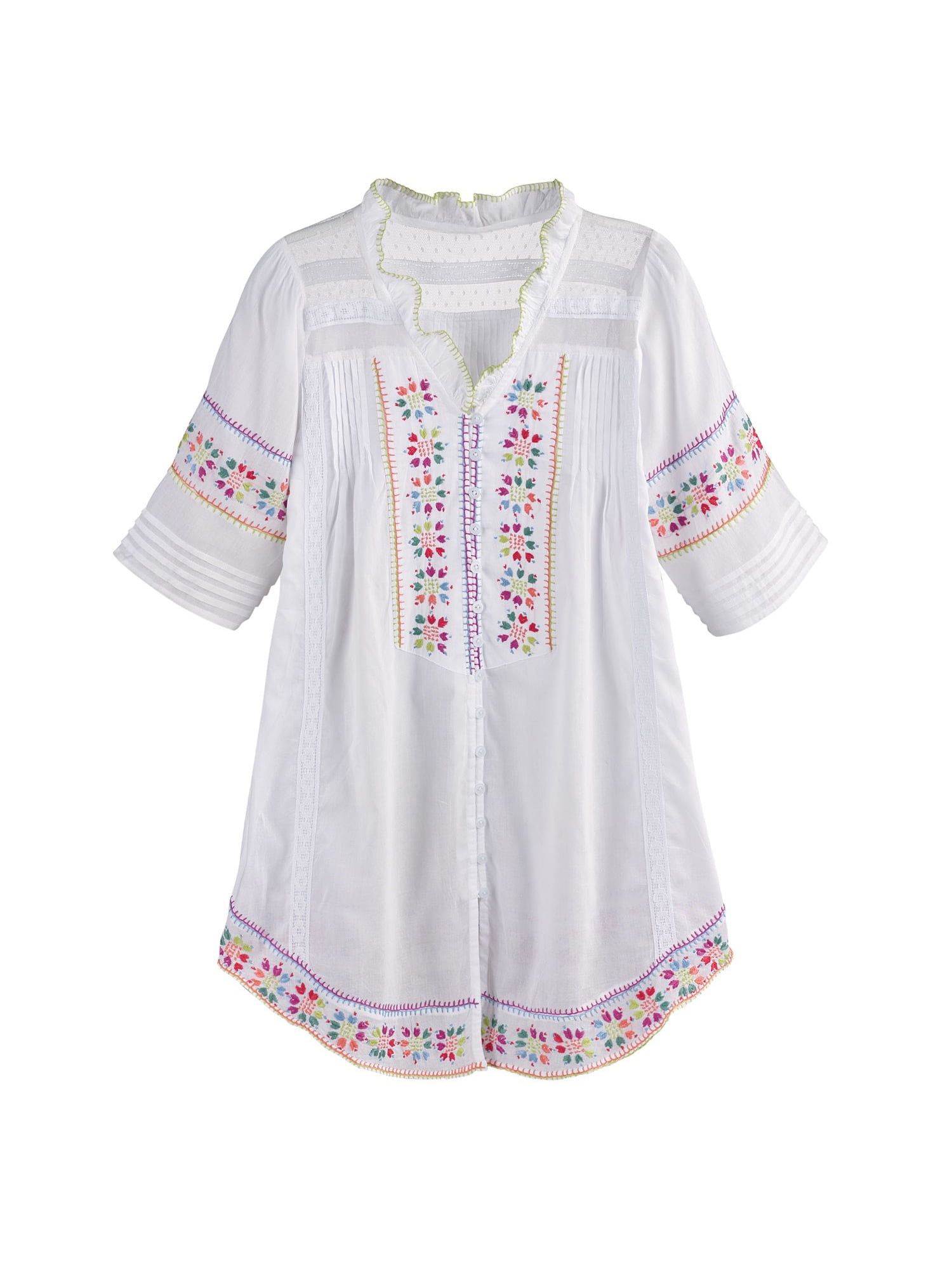Hand Embroidered Button Front Peasant 