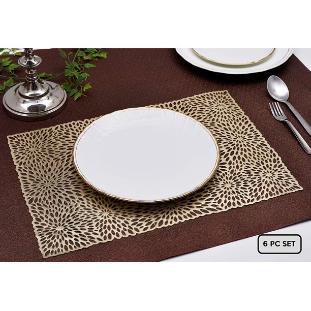 Decozen Gold Placemats for Dining Table 18X12"Inches Set of 6 Pieces