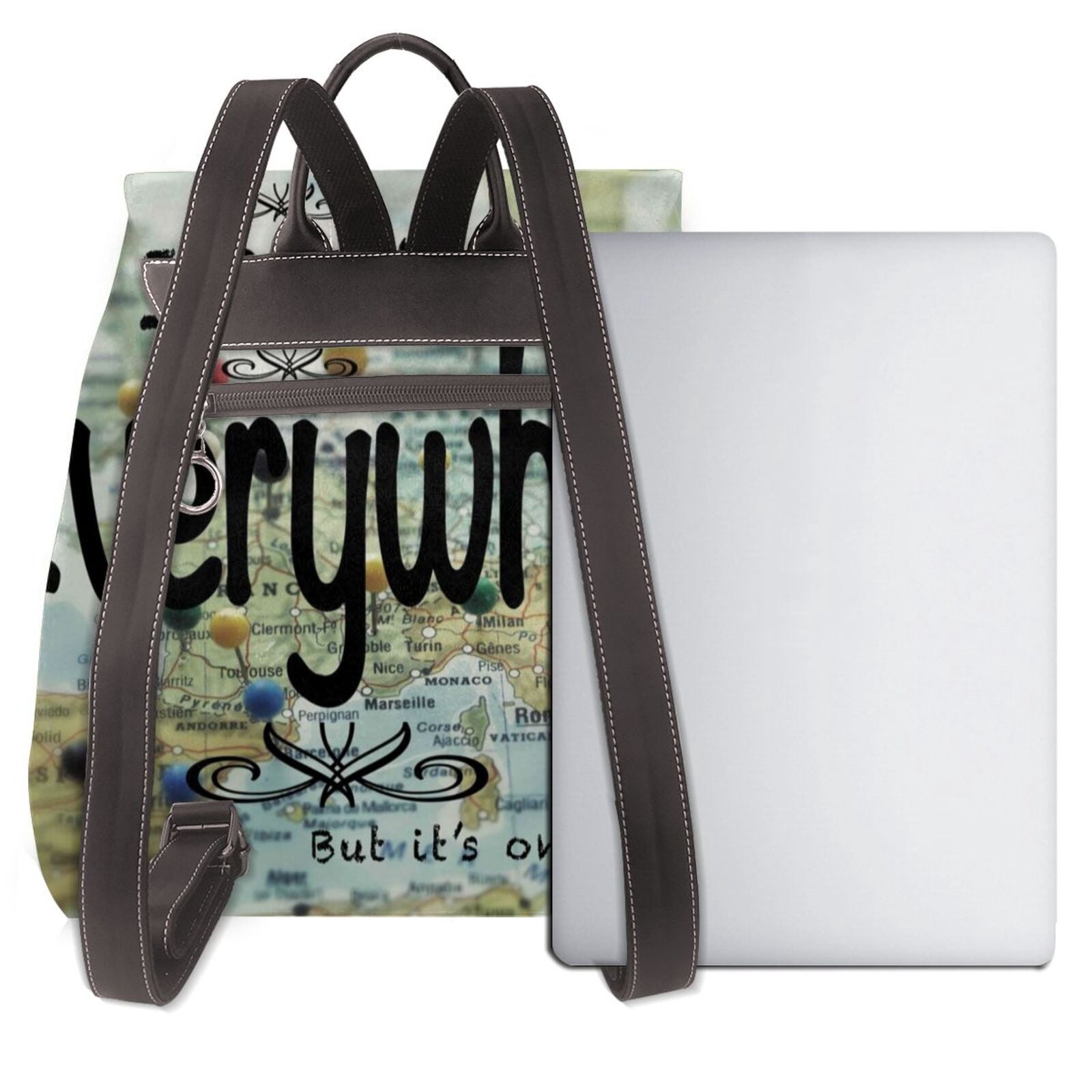 Gaeub I Haven't Been Everywhere But Its On My List Print Women's Leather Backpack,Travel Laptop Backpack,Fashion Ladies Leather Backpack Bag for Travel,Leather Drawstring Daypack for Me