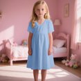 thumbnail image 2 of ZACPNCV Robes à Manches Courtes en Coton pour Filles Robe Décontractée Bleu Ciel 13-14 Ans, 2 of 9