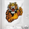 thumbnail image 1 of Tiger Tapestry, Cartoon Styled Very Angry Muscular Large Feline Mascot Animal Growling Print, Fabric Wall Hanging Decor for Bedroom Living Room Dorm, 5 Sizes, Black and Orange, by Ambesonne, 1 of 1