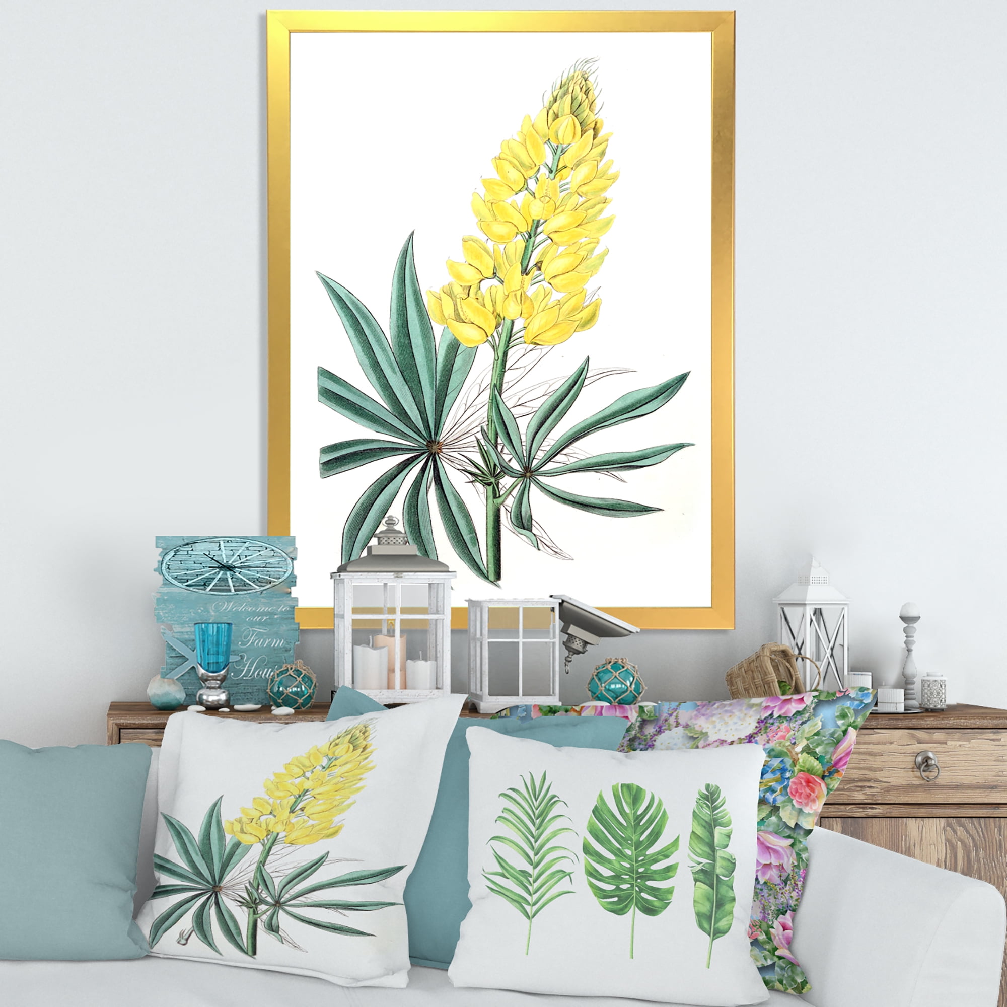 Designart 'Ancient Yellow Flower I' Traditional Framed Art Print