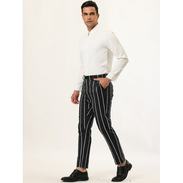 Pantalones de vestir a rayas para hombre ajustados con parte delantera plana pantalones de traje de negocios pantalones pitillo Negro L Lars Amadeus Pantalones Walmart en linea