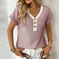 thumbnail image 4 of ZZwxWA Women's Tops Casual Crewneck Striped Knit Button Half Placket Short Sleeve T-Shirts Blouses V Neck Womens Pullover Tops, 4 of 6
