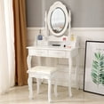 thumbnail image 2 of Vanity Sets with LED Mirror and Bench, Makeup Vanity Table Set, Upgrade Dressing Table Makeup Table Writing Desk with 4 Drawers, Makeup Vanity Set and Cushioned Stool for Girls, 29"Lx16"Wx56"H, Q8698, 2 of 12