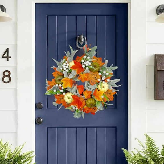 SDJMa Fall Wreaths for Front Door 15.75 Inch Large Fall Eucalyptus Wreath Fall Front Door Wreath Artificial Autumn Pumpkin Wreath for Harvest Thanksgiving Halloween Indoor and Outddor Decor