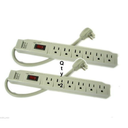 2 Pack of 6 Outlet Power Electrical Wall Plug Socket Surge Protector Strip Switch Adapter