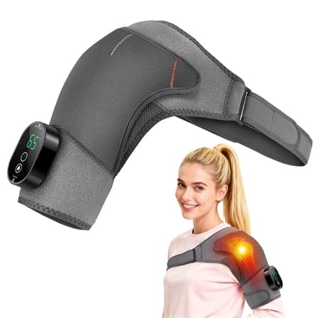 Heated Shoulder Wrap, Cordless Shoulder Heating Pad for Men Women, Electric Shoulder Heated Brace, 5 Heat Settings, 3 Auto-Off (Grey)