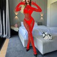 thumbnail image 2 of Levmjia Womens Long Sleeve Fishnet Bodystocking One Piece Lingerie Set Full Body Hollow Out Mesh Jumpsuit Stretchy Soft Date Nights Solid Color Elastic Nightwear, 2 of 3