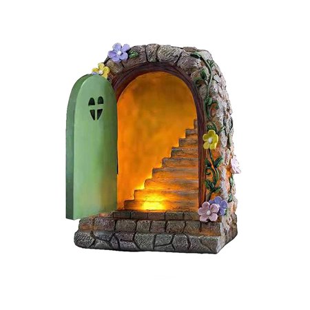 ADVEN Solar Fairy Door Statue Resin Miniature Door Sculpture for Garden Courtyard Yard Decoration