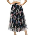 thumbnail image 2 of Aueoeo Women's Floral Printed Maxi Skirts High Waist Mesh Long Skirts Full Length A-Line Casual Beach Skirt Black XL, 2 of 6