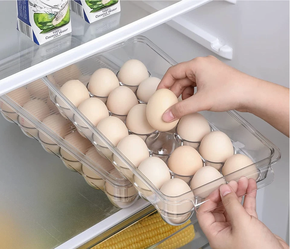 CIRCLE- 18 Eggs Trays Holder Storage For Refrigerator With Lid Container Organizer Bins