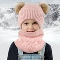 thumbnail image 3 of MEZZALL Toddler Winter Hat Scarf Mittens Set Boys Girls Lined Knitted Hat Pompom Cap With Neck Warmer And Gloves Cute Dailywear, Pink, 2-10, 3 of 7