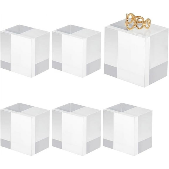 6Pcs Clear Acrylic Cube 1.6x1.6x1.2 Inch Acrylic Square Display Blocks Square Clear Polished Acrylic Display Cube Acrylic Display Block for Ring Jewelry Showcase Display Holder Base for DIY