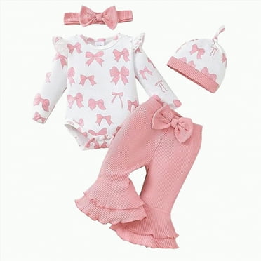 Gvdentm Preemie Newborn Clothes 3Months Infant Romper Fall Winter Outfits Gifts for Girls Cute Bell Bottoms Pant Sets(White,0-3 Months)