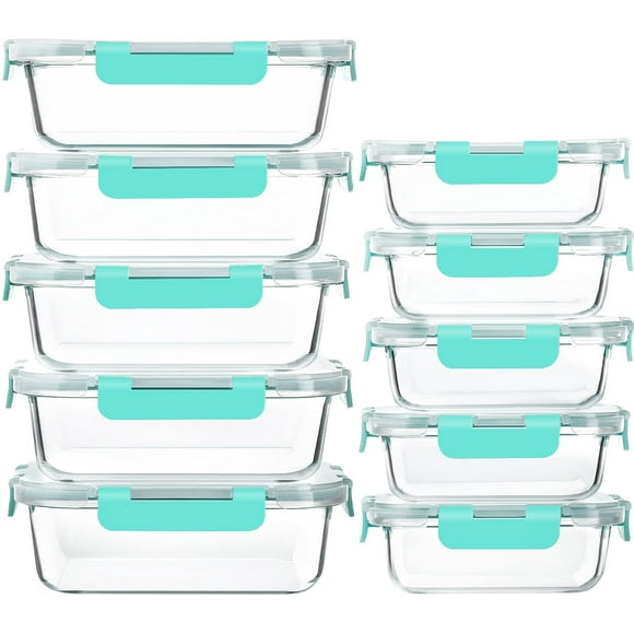 [10-Pack]Glass Meal Prep Containers with Lids, MCIRCO Glass Food Storage Containers with Snap Locking Lids, Airtight Lunch Containers, Microwave, Oven, Freezer and Dishwasher, Green