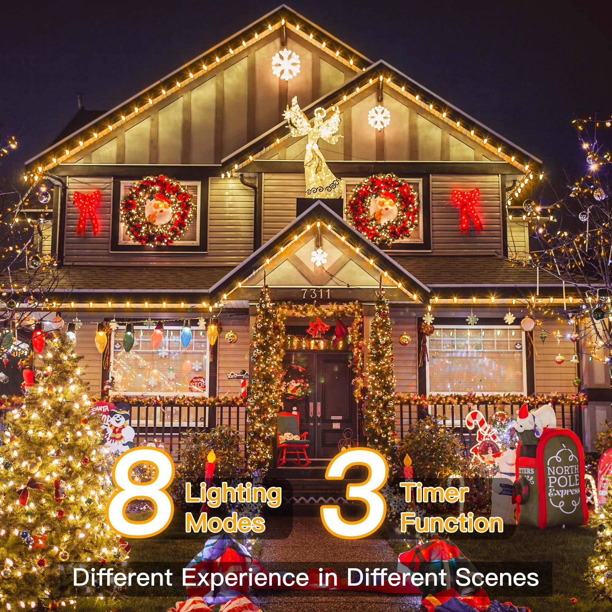 BOPORO Christmas Lights, 164 FT 500 LED Outdoor Waterproof Christmas Tree Lights with 8 Modes Remote Timer, Fairy Lights for House Yard Outside Indoor Xmas Decorations Warm White
