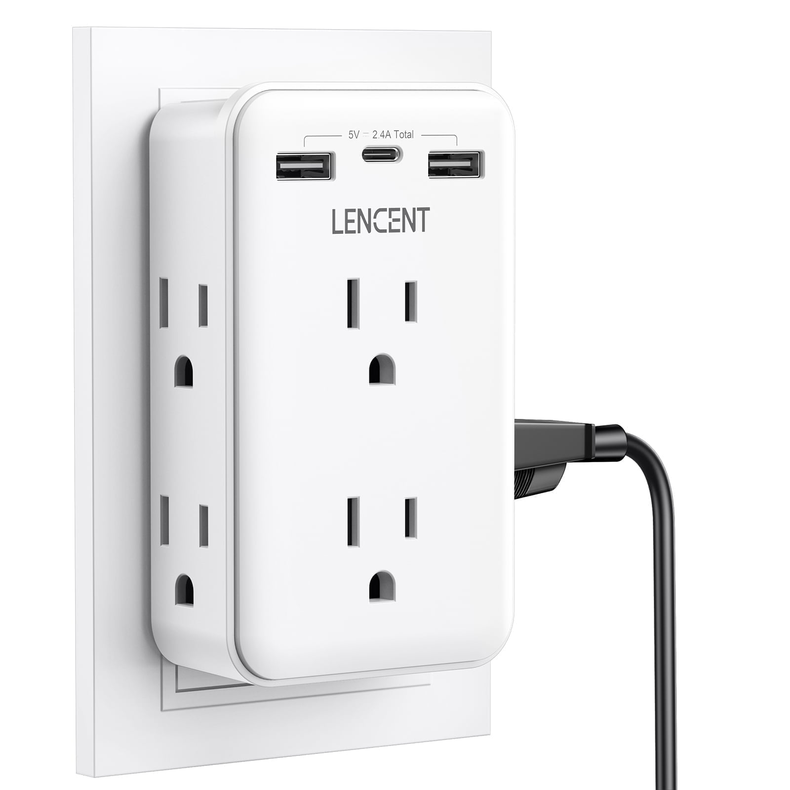 LENCENT 2 to 3 Prong Outlet Adapter,Wall outlet extender with 6 AC & 2 USB 1 C Ports, 3-Sided Wall plug multi outlet Splitter for Non-Grounded Outlets in Old Houses