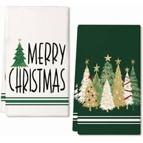 Merry Christmas Kitchen Towels Set of 2,Red Xmas Tree Dish Hand Towels Holiday Home Indoor Bathroom Party Seasonal Noel Decorations DD025