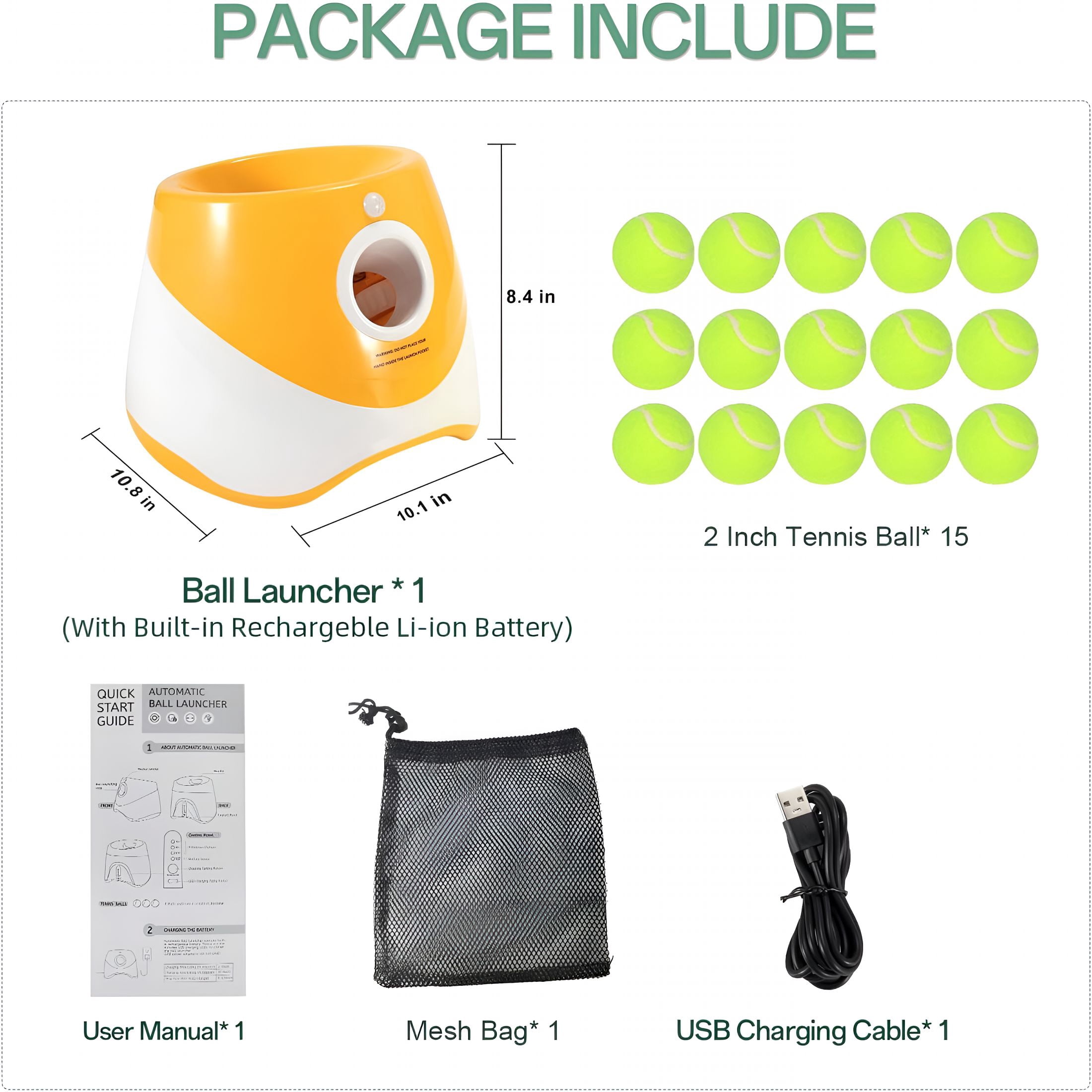 BESTSKY Automatic Ball Launcher for Small and Medium Dogs, USB Rechargeable Ball Thrower, 10-30 Ft, IndoorOutdoor Tennis Ball Thrower, 3PCS Mini Tennis Balls Included